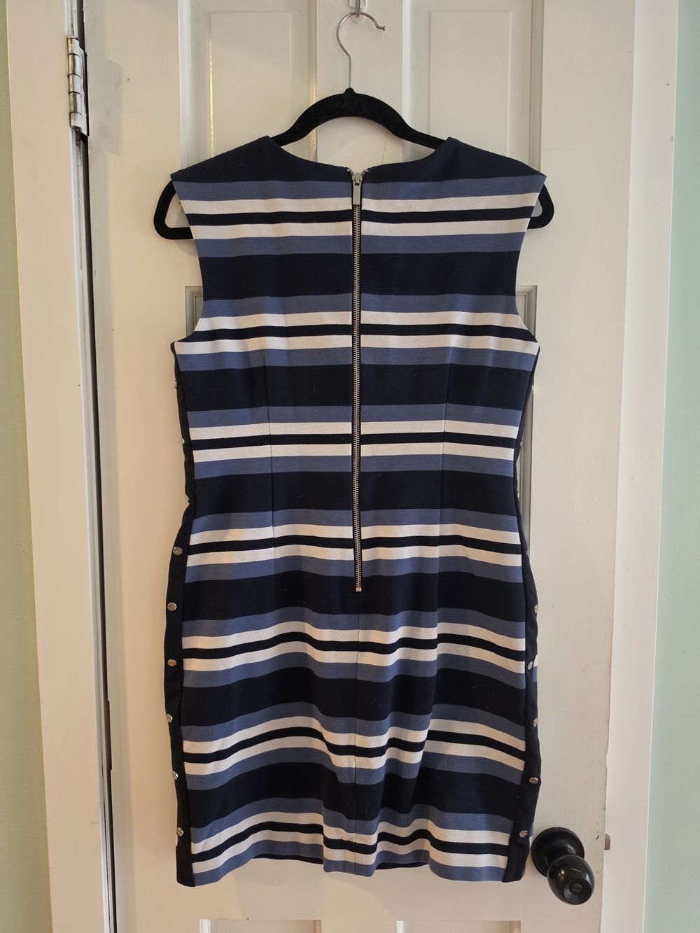MICHAEL Michael Kors Navy, Light Blue & White Striped Midi Sheath Dress - Picture 3 of 5